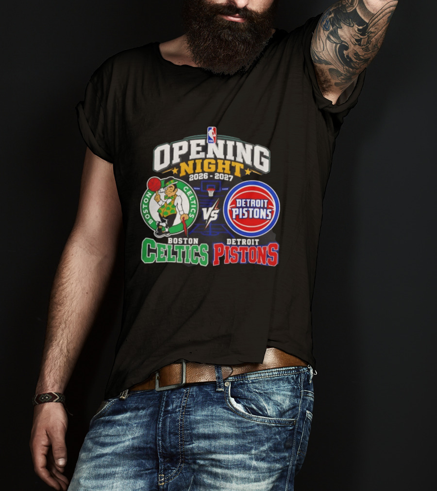 Boston Celtics Vs Detroit Pistons NBA Opening Night 2026 2027 Matchup Logos And Teams T-Shirt