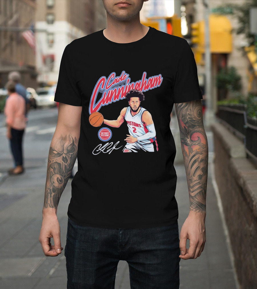 Cade Cunningham No 2 Detroit Pistons Basketball Player Bold Script T-Shirt