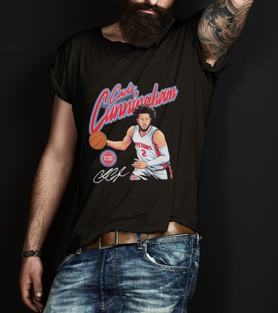 Cade Cunningham No 2 Detroit Pistons Basketball Player Bold Script T-Shirt