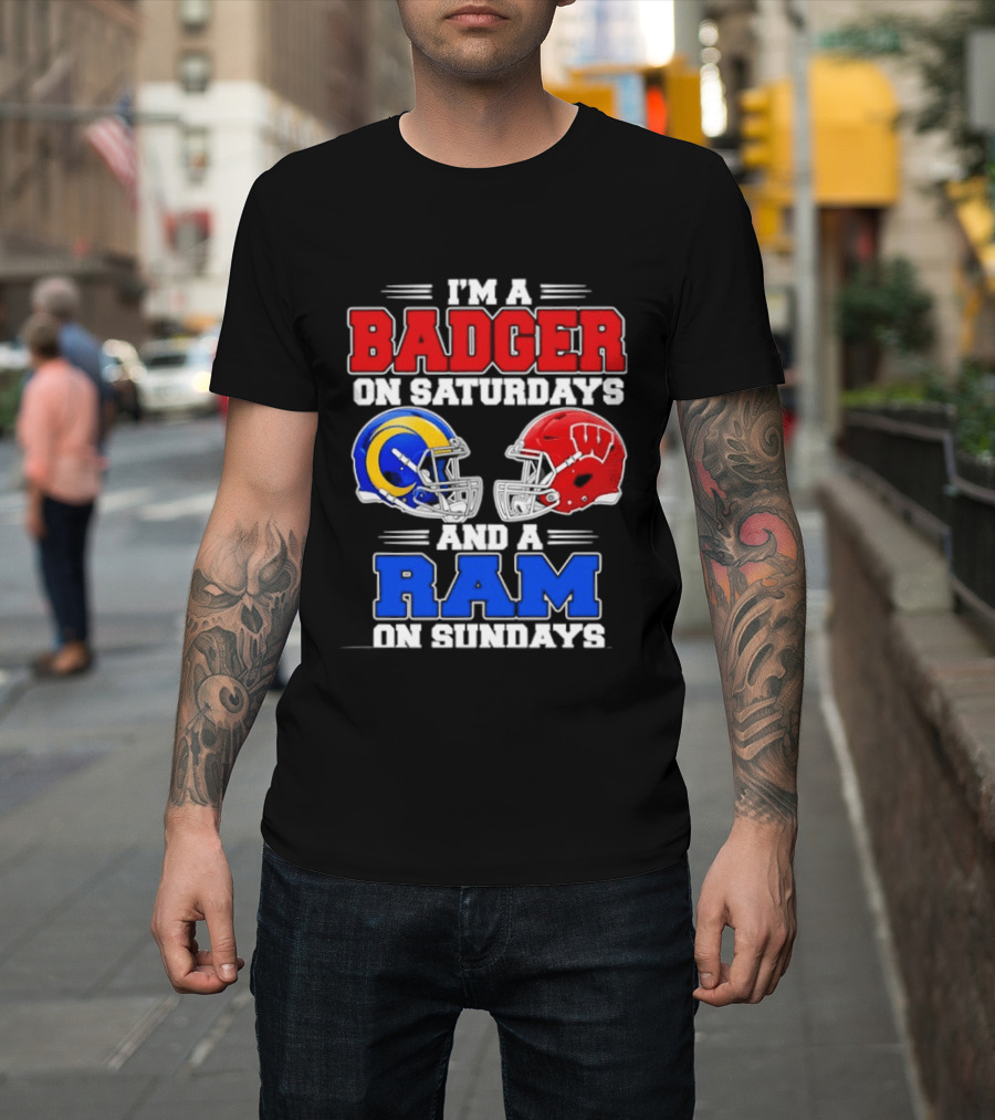 I'm A Badger On Saturdays And A Ram On Sundays Sports Fan Helmets T-Shirt