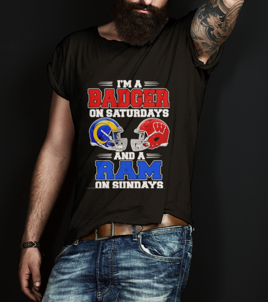 I'm A Badger On Saturdays And A Ram On Sundays Sports Fan Helmets T-Shirt