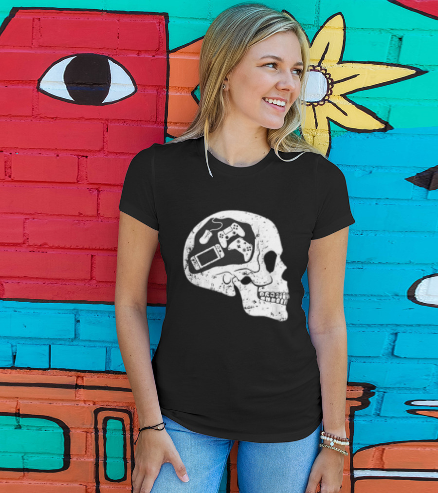 Skull Brain Gaming Controllers Mouse Video Game Lovers T-Shirt