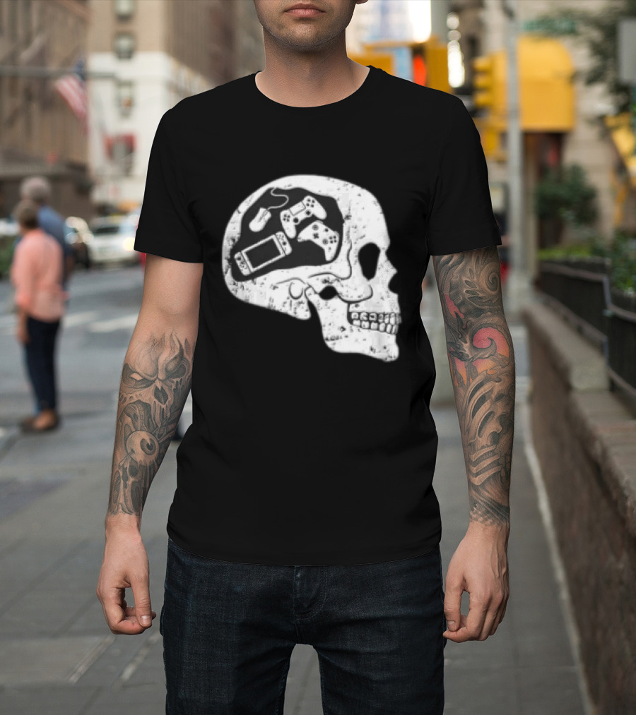 Skull Brain Gaming Controllers Mouse Video Game Lovers T-Shirt