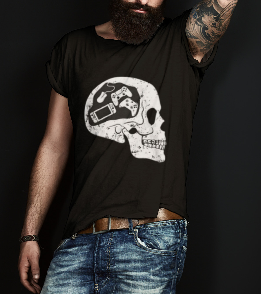 Skull Brain Gaming Controllers Mouse Video Game Lovers T-Shirt