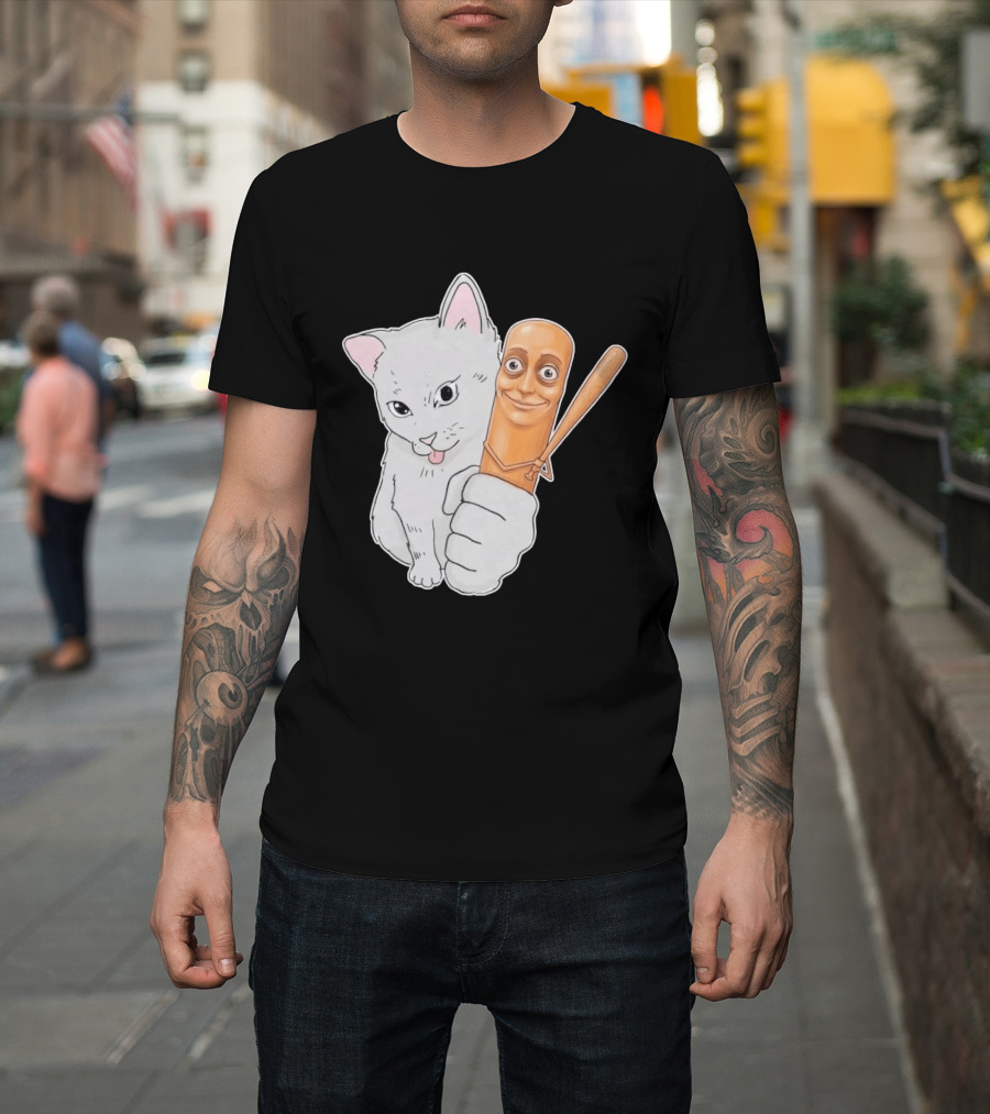 Gray Cat With Smiling Baseball Bat T-Shirt
