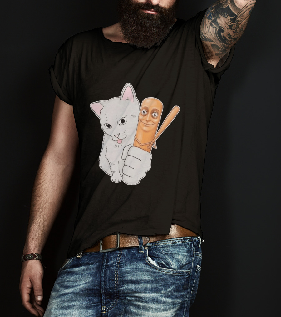 Gray Cat With Smiling Baseball Bat T-Shirt