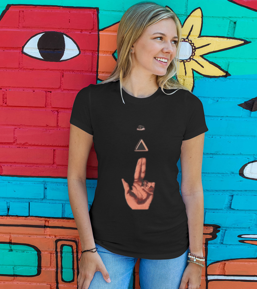 Hand Making Gun Gesture With Pyramid Eye T-Shirt