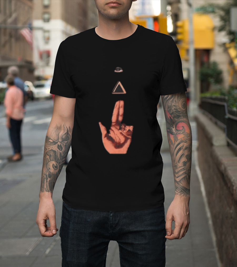 Hand Making Gun Gesture With Pyramid Eye T-Shirt