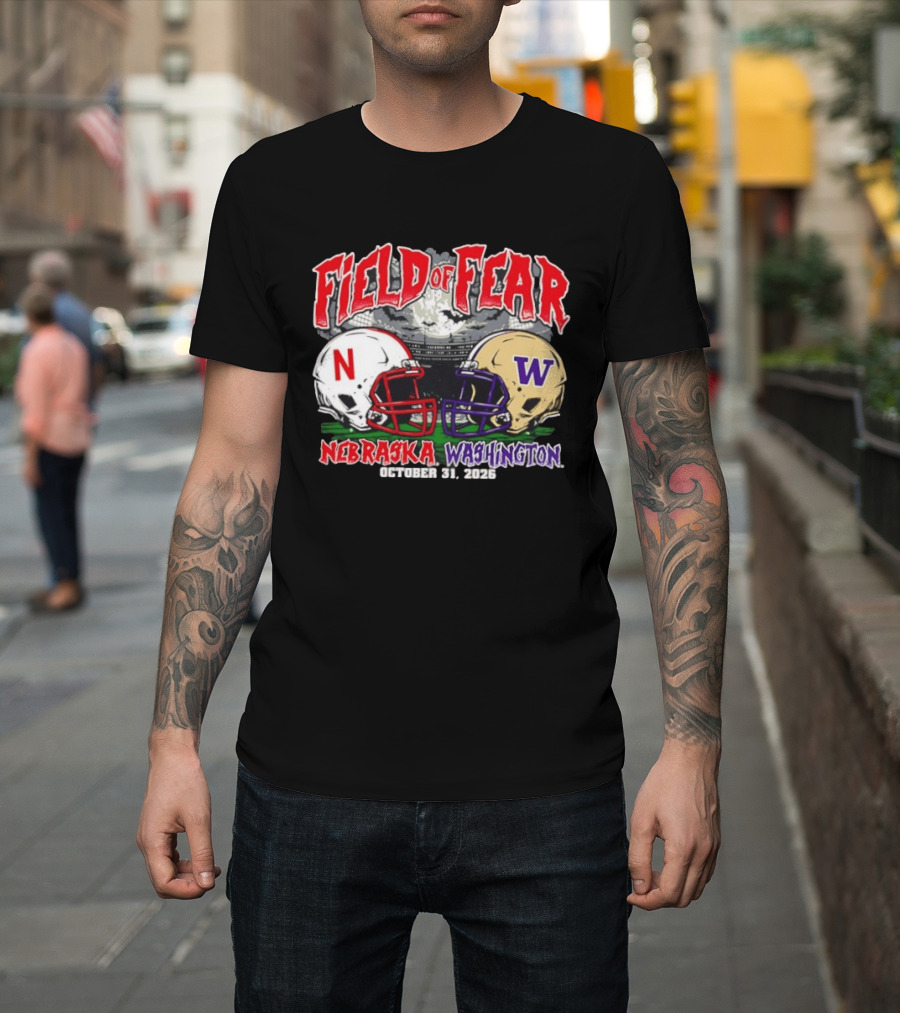 Field Of Fear 2026 Nebraska Cornhuskers Vs Washington Huskies Halloween October 31 T-Shirt