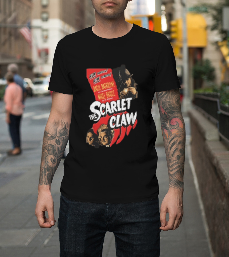 New Thrills New Terror Basil Rathbone Sherlock Holmes Nigel Bruce Dr Watson The Scarlet Claw T-Shirt