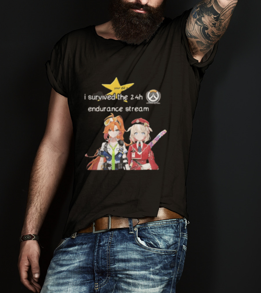 Over I Survived The 24h Endurance Stream Two Anime Girls T-Shirt