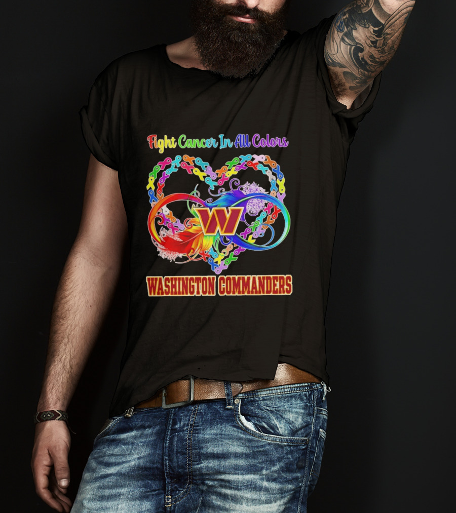 Washington Commanders Fight Cancer In All Colors Ribbon Heart T-Shirt
