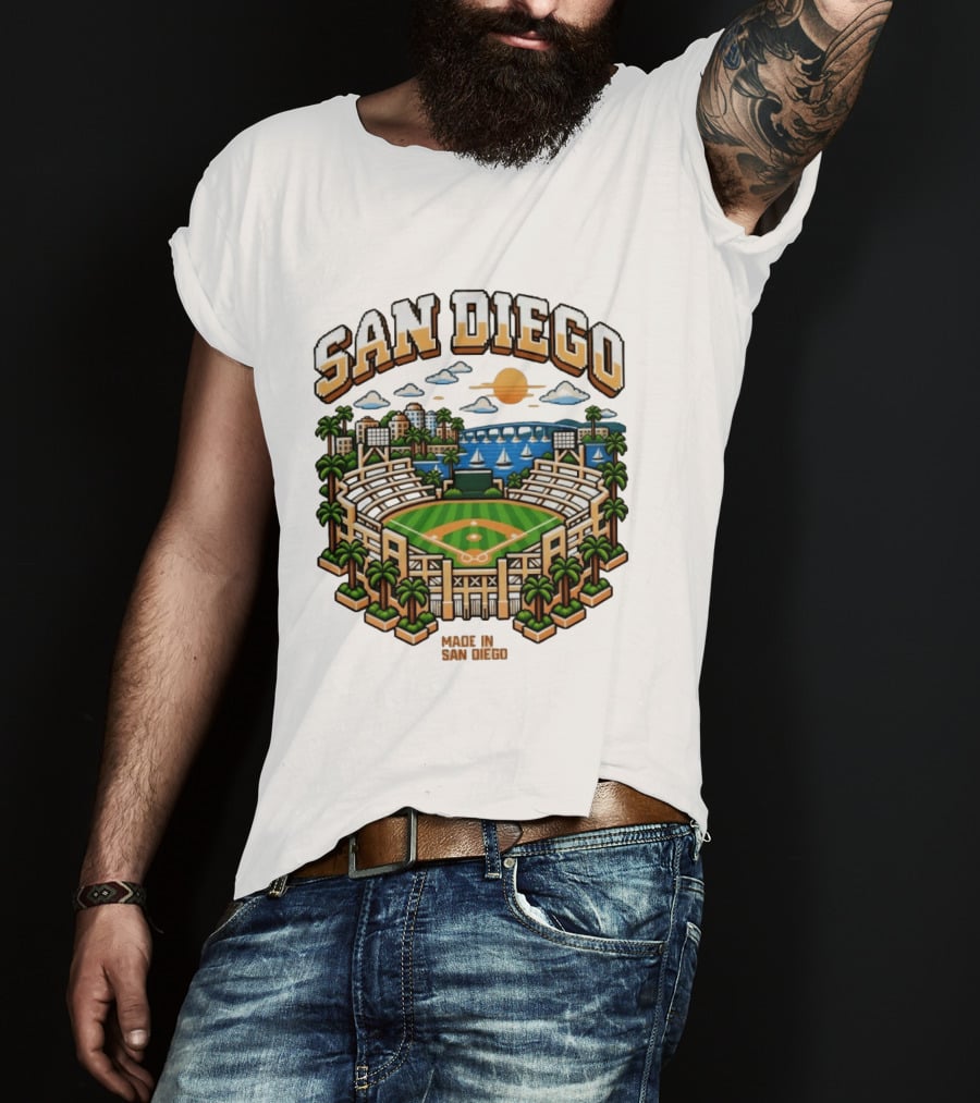 San Diego Pixel Art Petco Park Skyline Made In San Diego T-Shirt