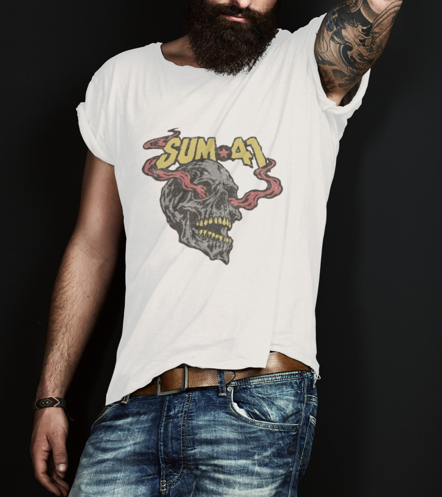 Sum 41 Skull 41 Star With Flaming Skeleton Head And Yellow Teeth T-Shirt