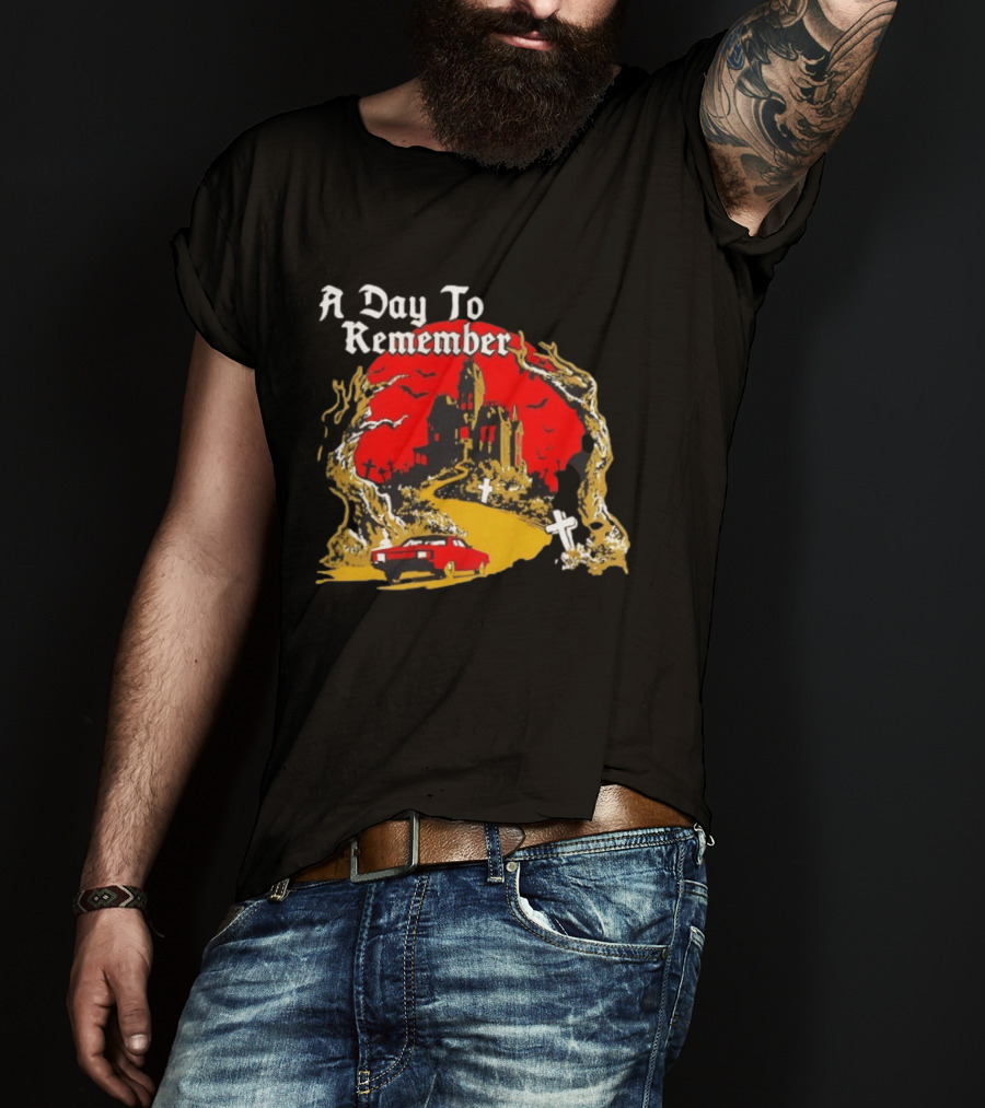 A Day To Remember Haunted House Red Car Cemetery Scene T-Shirt