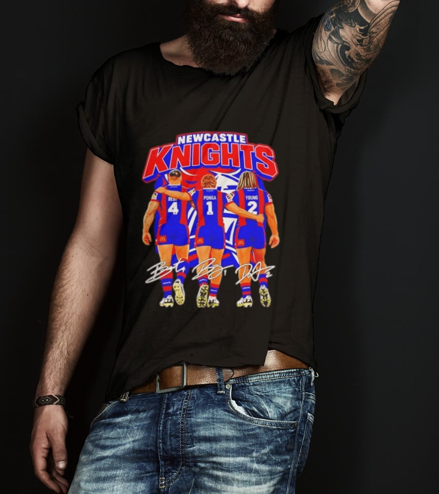 Newcastle Knights Best Ponga Young Football Signatures T-Shirt