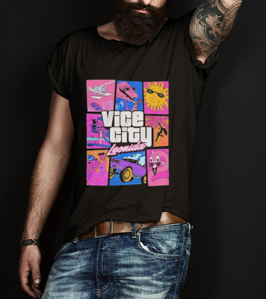 Vice City Leonida Sun Shades Crocodile Pink Car T-Shirt