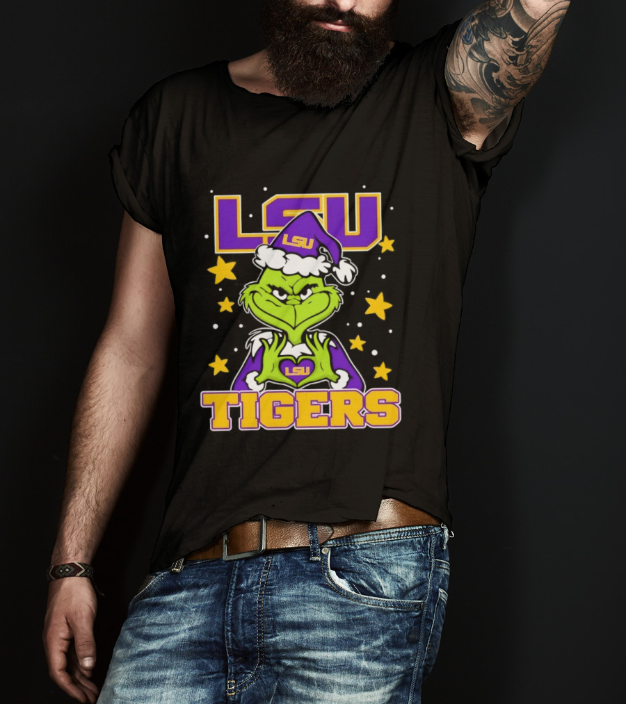 LSU Tigers Grinch Christmas Heart Hands T-Shirt
