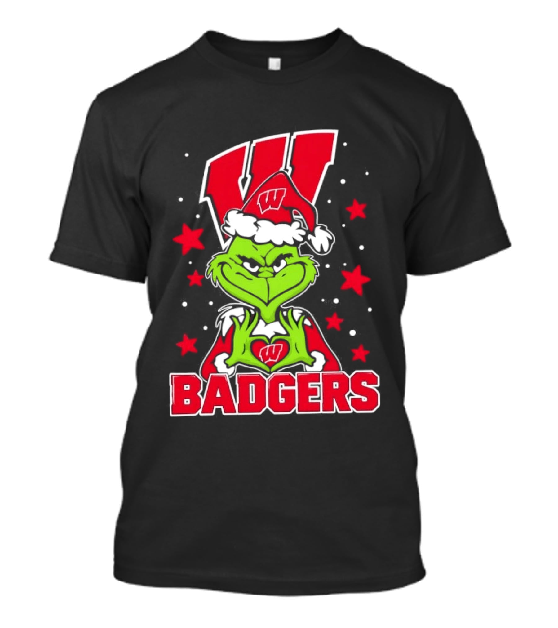 Grinch Wearing Wisconsin Badgers Hat Christmas Sports Fan T-Shirt