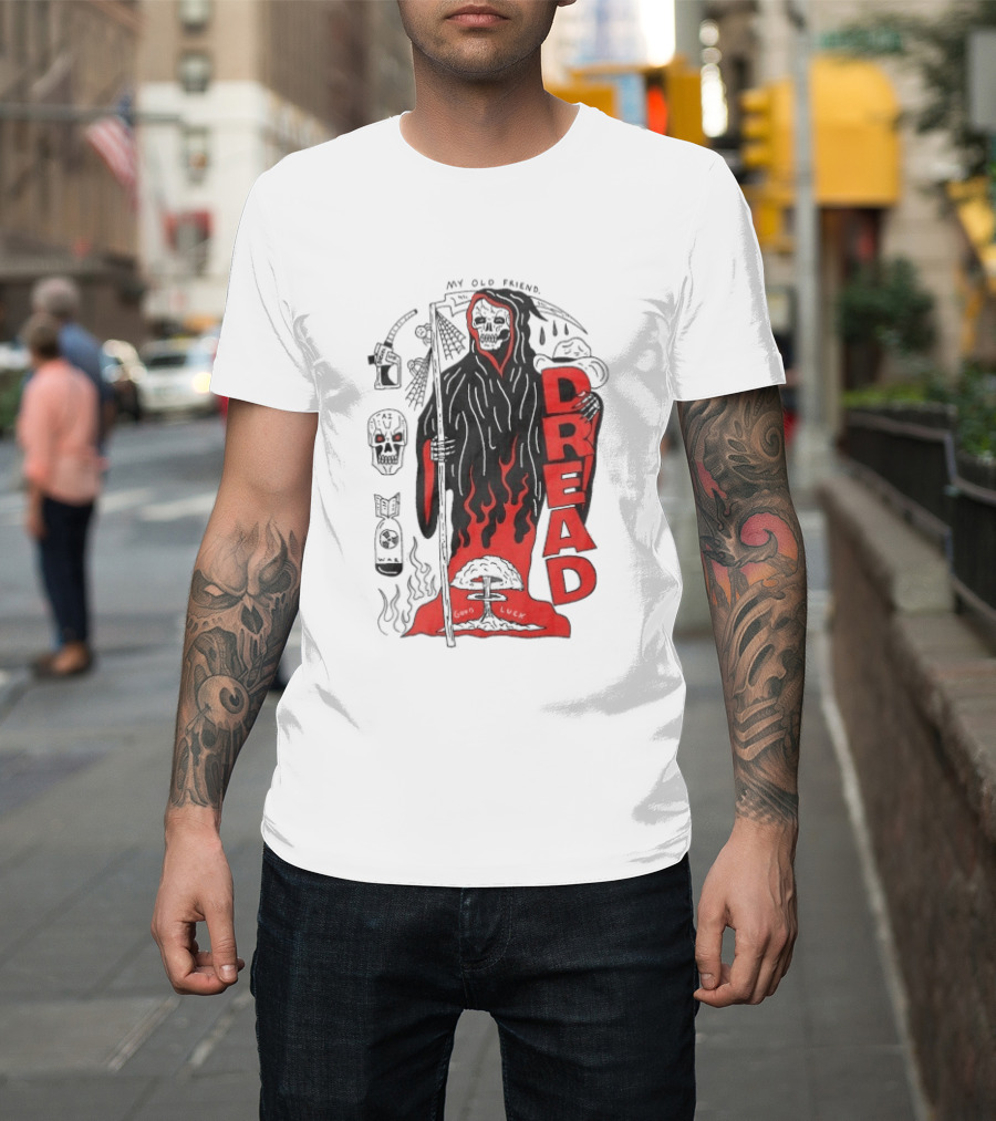 Dread My Old Friend Grim Reaper With Flames And Skull T-Shirt
