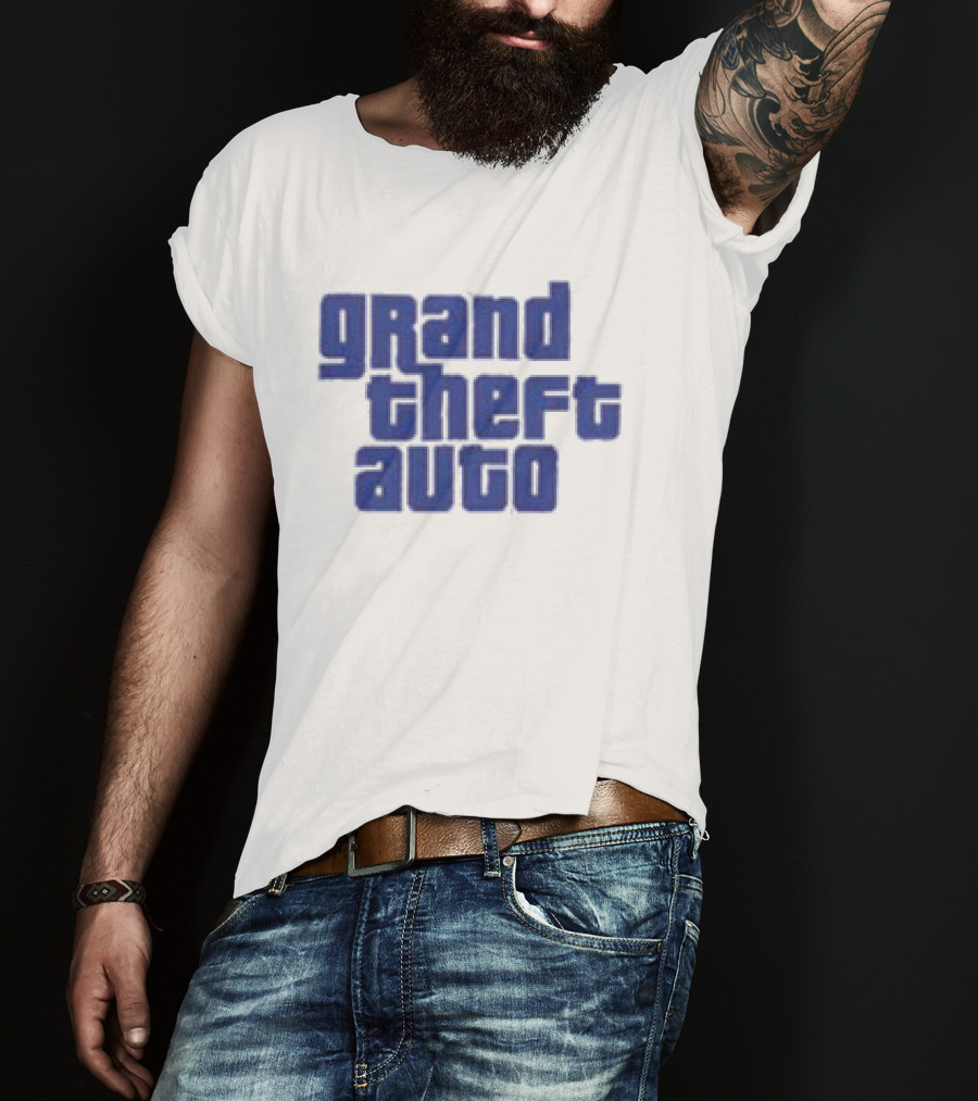 Grand Theft Auto Vintage Text Graphic Blue Aesthetic T-Shirt