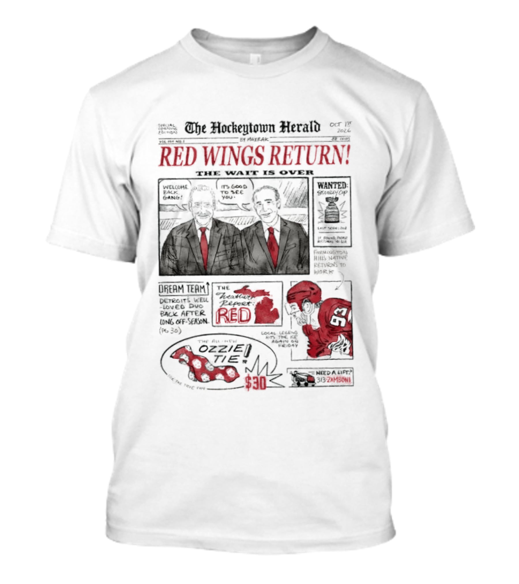 The Hockeytown Herald Red Wings Return Opening Edition Edition 97 Special 2022 Detroit Free Press Hockey Announcement T-Shirt