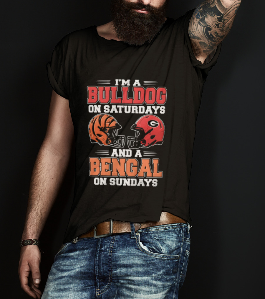 I'm A Bulldog On Saturdays And A Bengal On Sundays Football Helmets T-Shirt