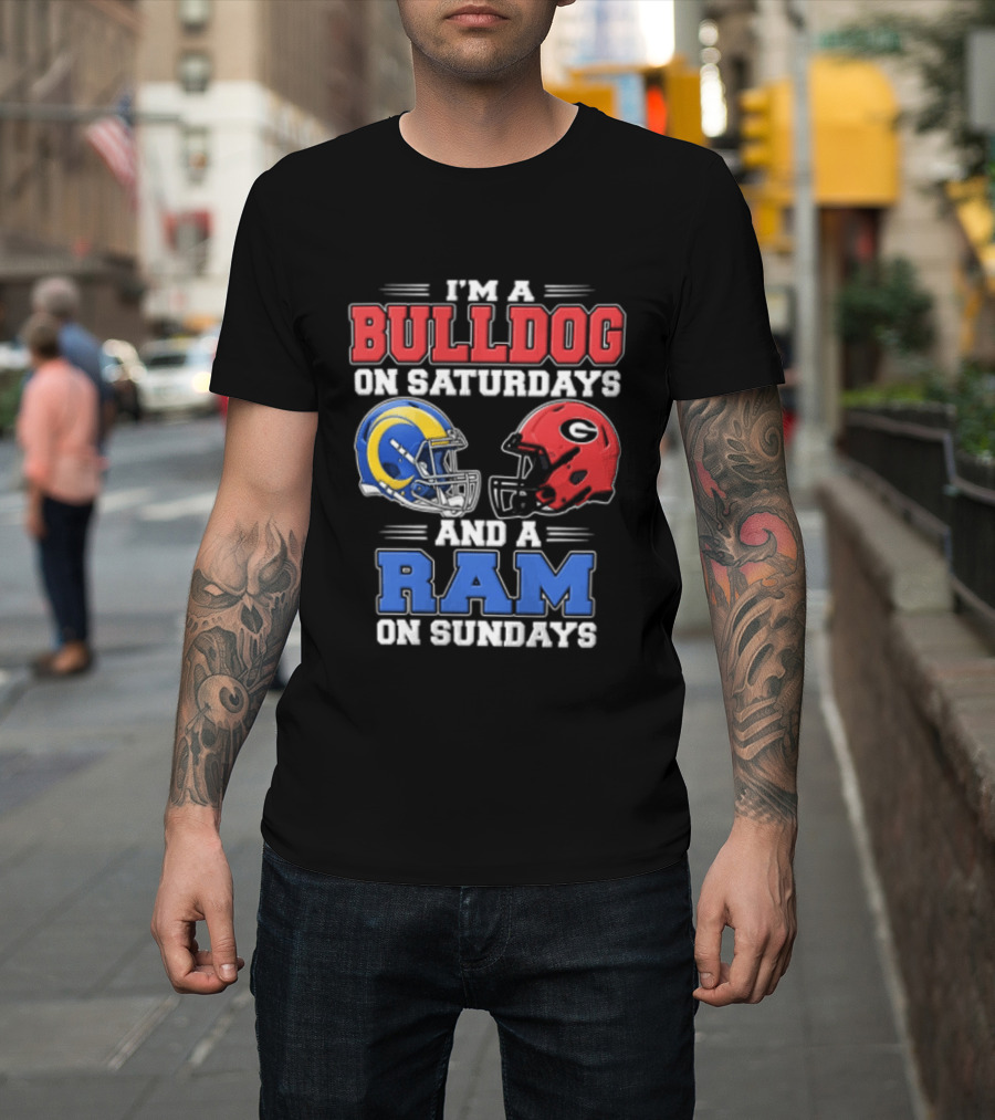 I'm A Bulldog On Saturdays And A Ram On Sundays Football Helmets T-Shirt