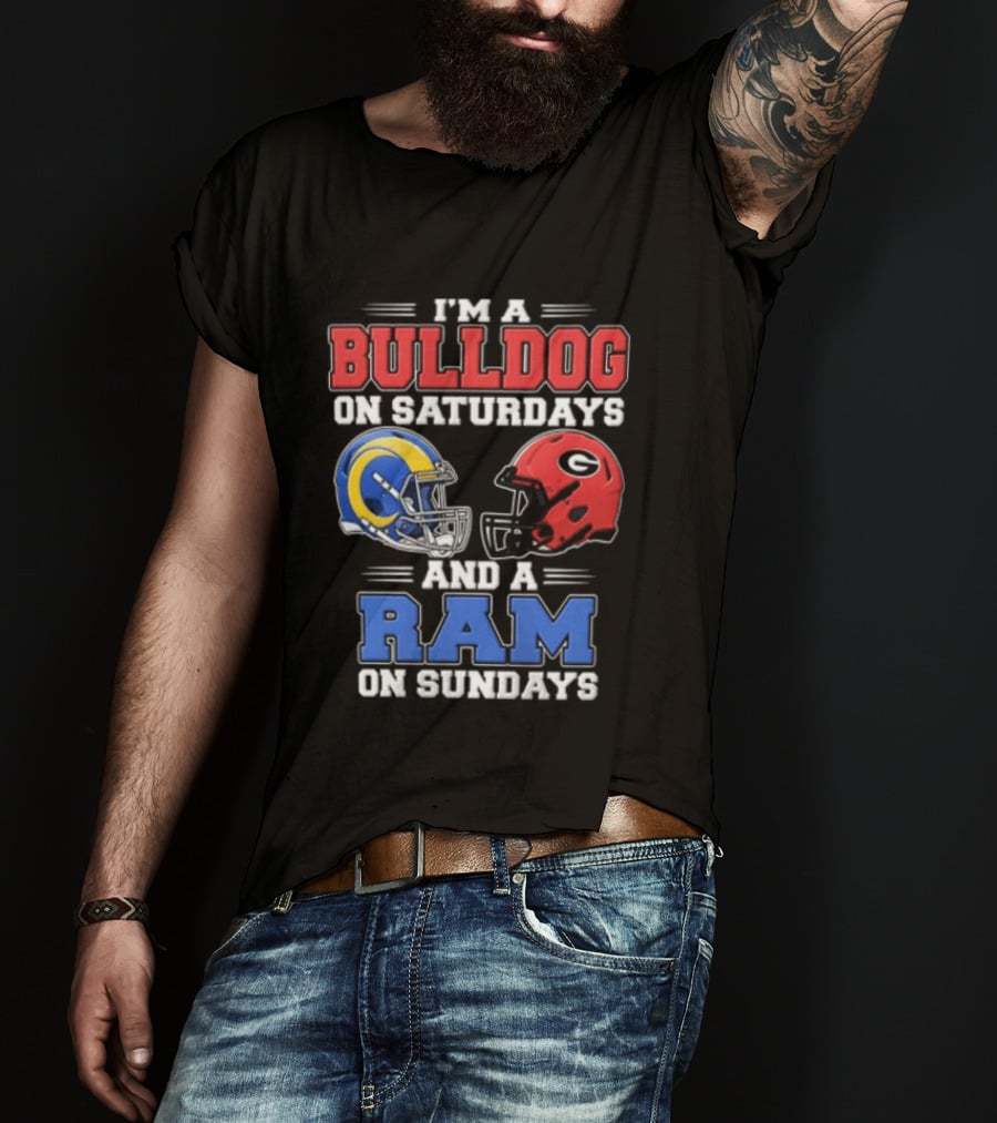 I'm A Bulldog On Saturdays And A Ram On Sundays Football Helmets T-Shirt