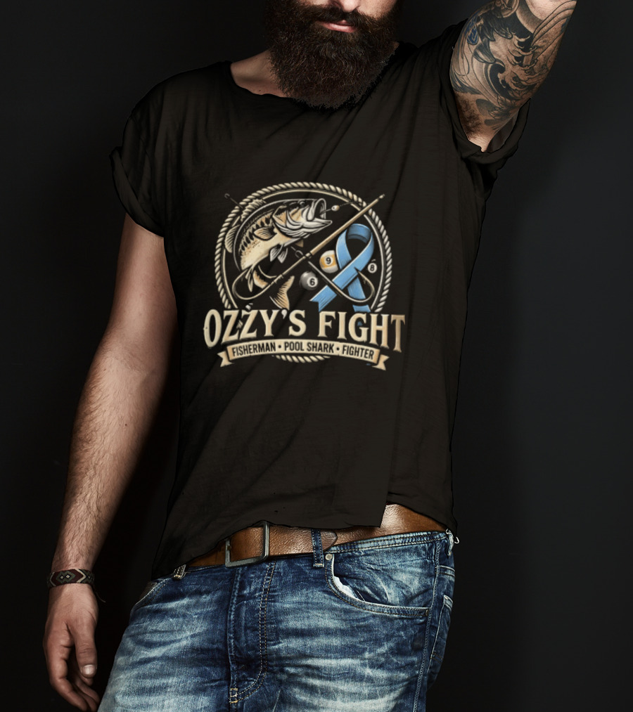 Ozzys Fight Fisherman Pool Shark Fighter Blue Ribbon Challenge T-Shirt