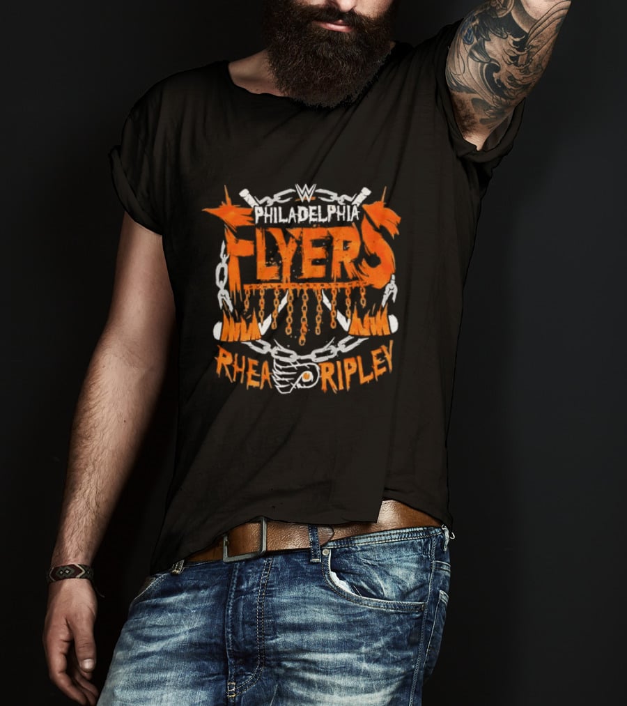 WWE Philadelphia Flyers Rhea Ripley Hockey Chains Flame T-Shirt