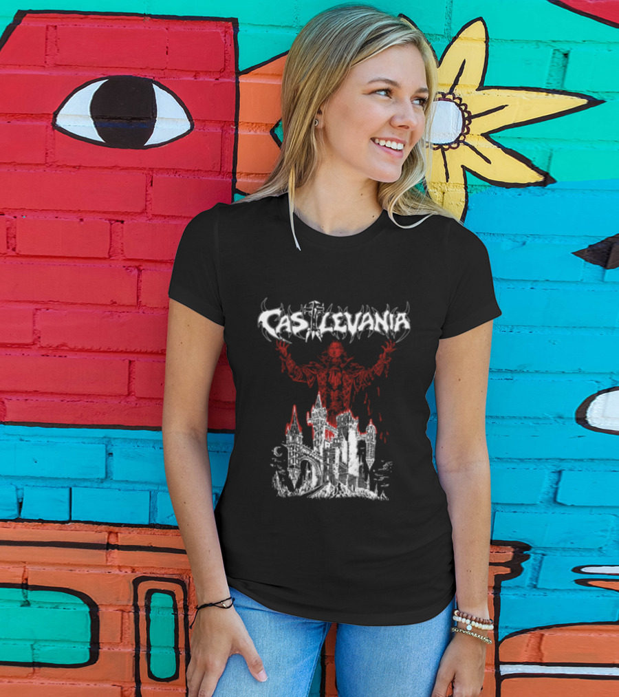 Castlevania Dracula Vampire Silhouette With Gothic Castle T-Shirt