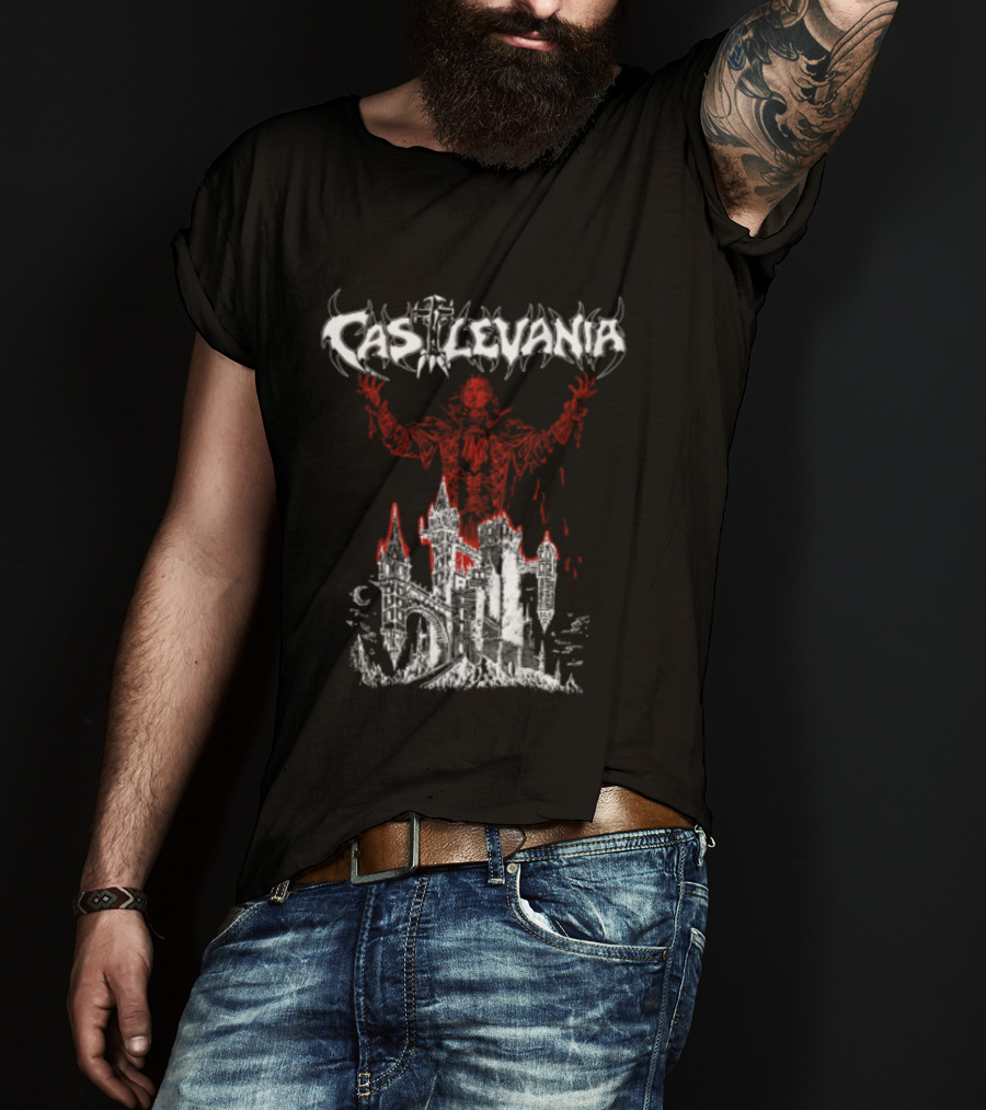 Castlevania Dracula Vampire Silhouette With Gothic Castle T-Shirt