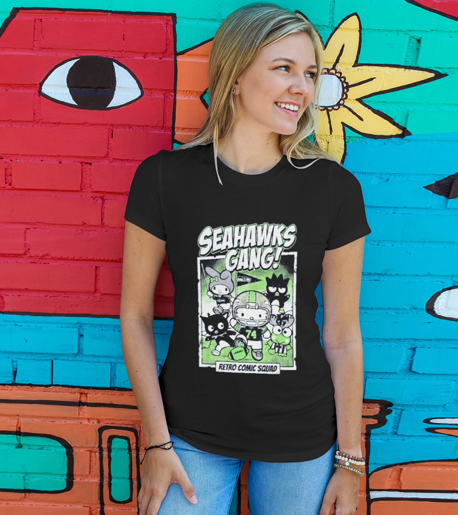Seattle Seahawks Gang Hello Kitty Retro Comic Squad T-Shirt