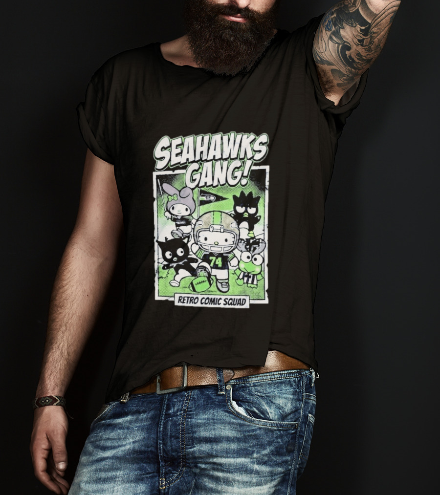 Seattle Seahawks Gang Hello Kitty Retro Comic Squad T-Shirt