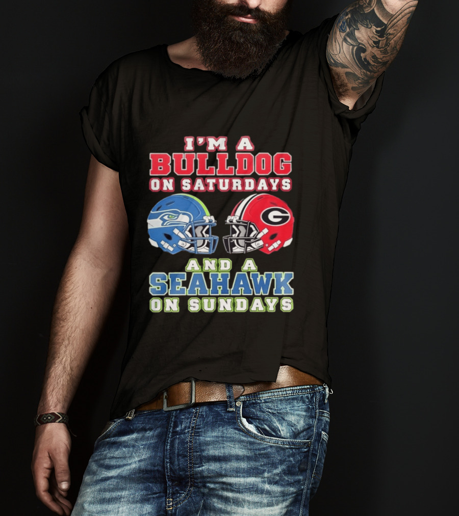 I'm A Bulldog On Saturdays And A Seahawk On Sundays Football Helmets T-Shirt