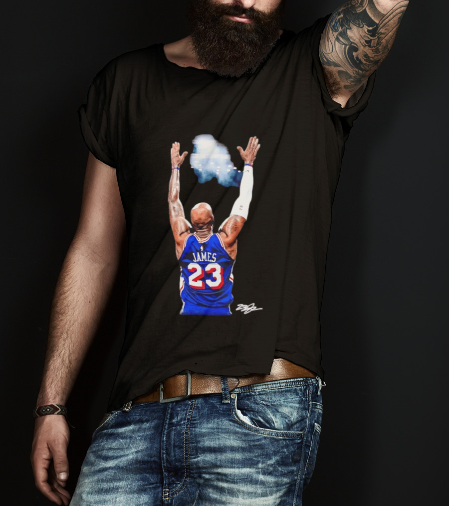 King LeBron James Philadelphia 76ers Jersey Number 23 Celebration T-Shirt