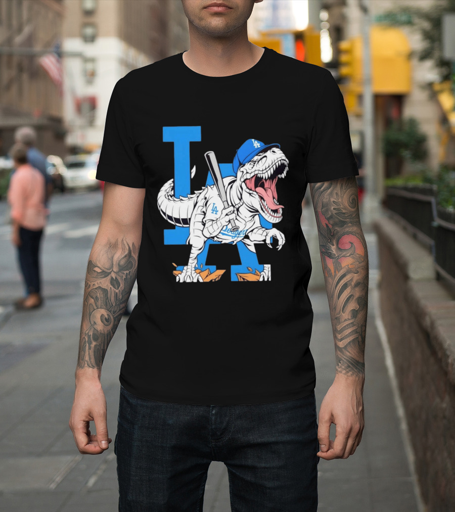 Los Angeles Dodgers Rex Baseball Cap Bat LA Letter T-Shirt