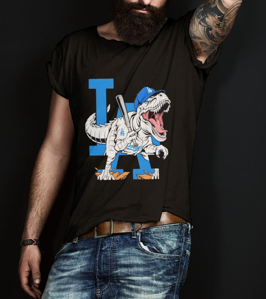 Los Angeles Dodgers Rex Baseball Cap Bat LA Letter T-Shirt
