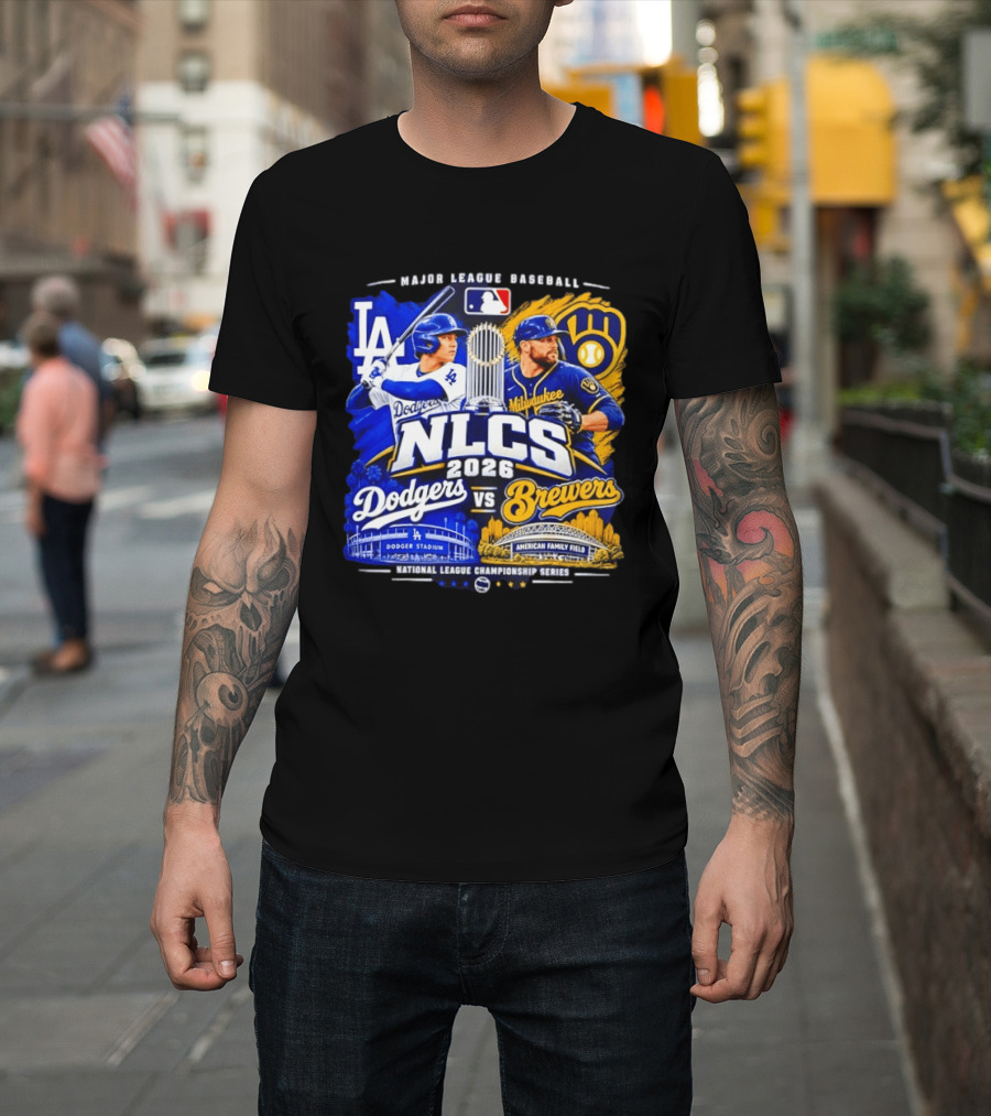 2026 NLCS Los Angeles Dodgers Vs Milwaukee Brewers Matchup At Dodger Stadium And American Family Field T-Shirt