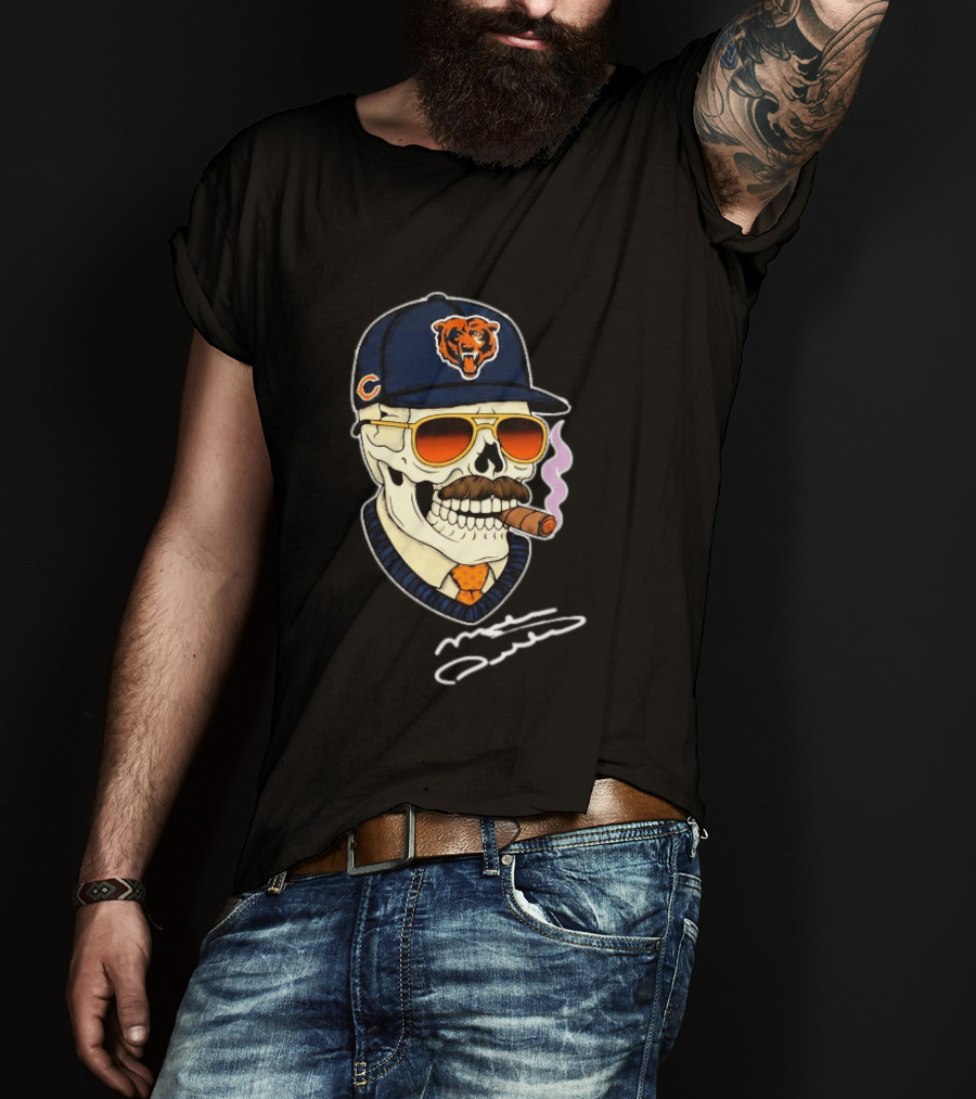 Mike Ditka Chicago Bears Legend Skull Cigar Signature T-Shirt