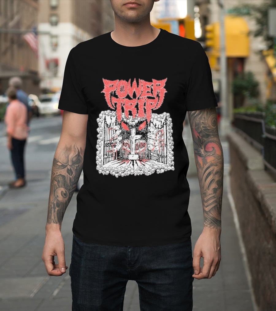 Power Trip Demon Gate Skeleton Cross Red Eyes T-Shirt