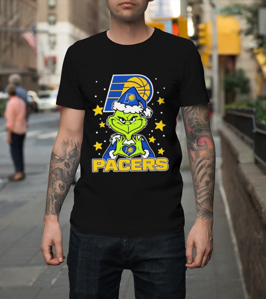 Pacers Christmas Heart Grinch With Indiana T-Shirt