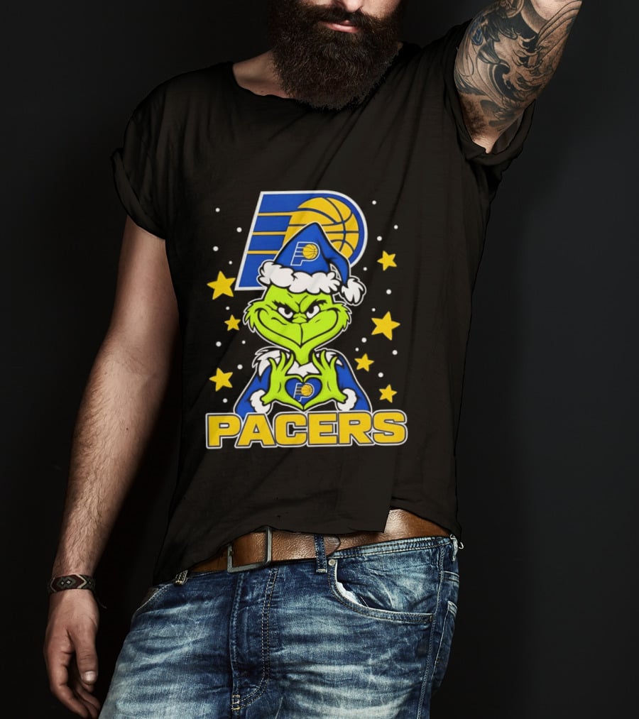 Pacers Christmas Heart Grinch With Indiana T-Shirt