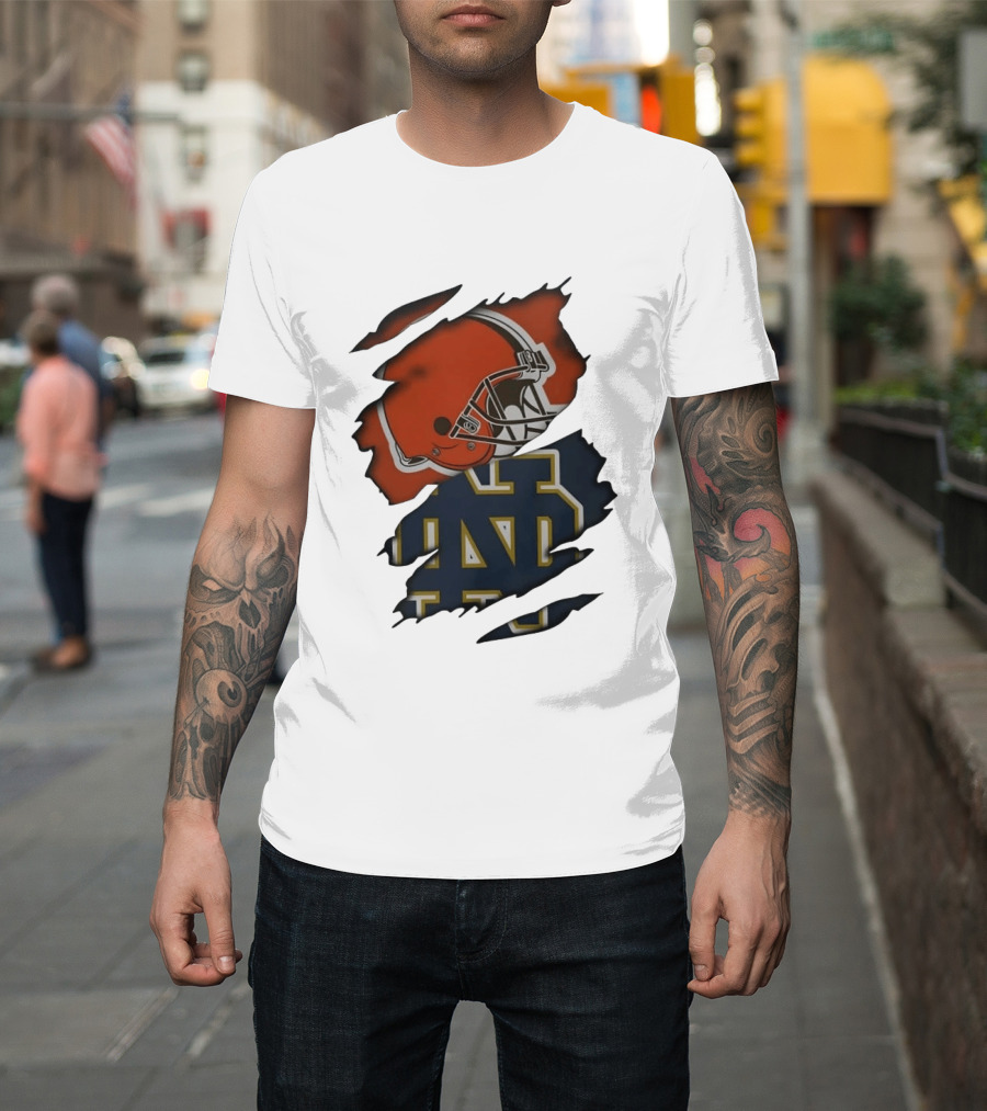 Cleveland Browns Notre Dame Fighting Irish Ripped Helmet ND T-Shirt