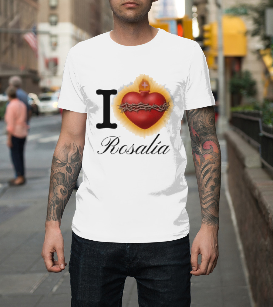 Rosalia Store Heart Symbol With Crown Of Thorns And Flame T-Shirt