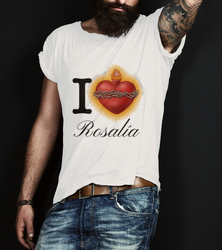 Rosalia Store Heart Symbol With Crown Of Thorns And Flame T-Shirt