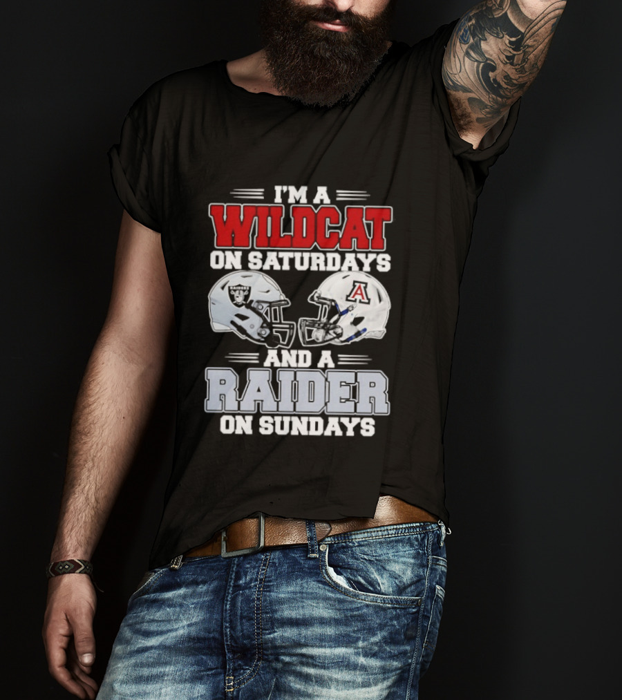 I'm A Wildcat On Saturdays Raider On Sundays With Football Helmets T-Shirt