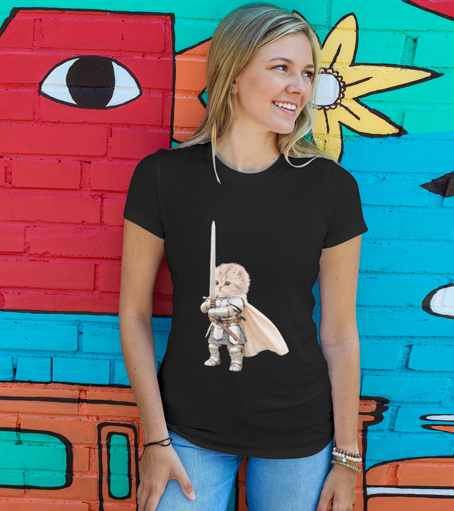 Medieval Cat Knight Meme Cute Kitten In Armor With Sword T-Shirt