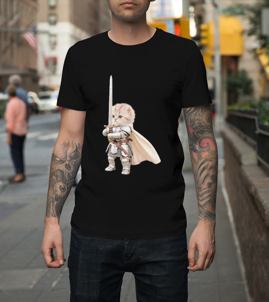 Medieval Cat Knight Meme Cute Kitten In Armor With Sword T-Shirt